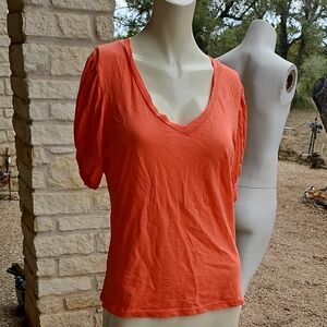 New W Tag SUNDRY Orange Cotton Puff Sleeve Tshirt Top Size 1 Small